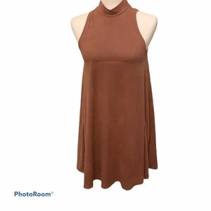 Black Bead Dusty Rose Mock Turtle Neck Faux Suede Dress Sz S